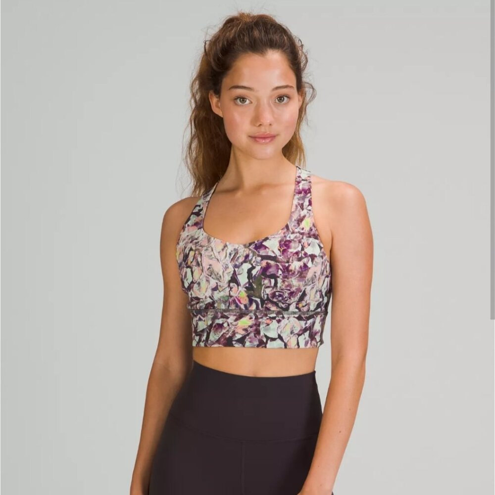 Lululemon Free To Be Serene longline abstract print athleisure sports bra top